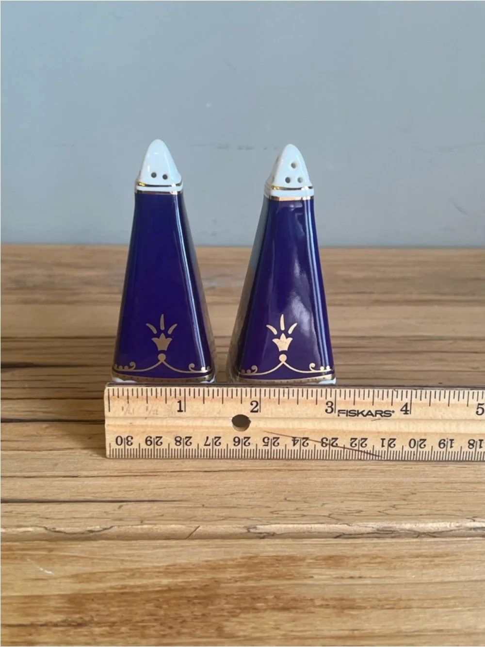 Blue and Gold Ceramic Salt & Pepper Shakers-Vintage